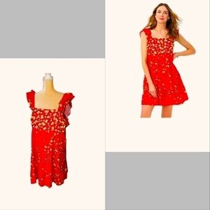 LC Lauren Conrad Vibrant red Layered Peasant Fit & Flare dress XXL T19